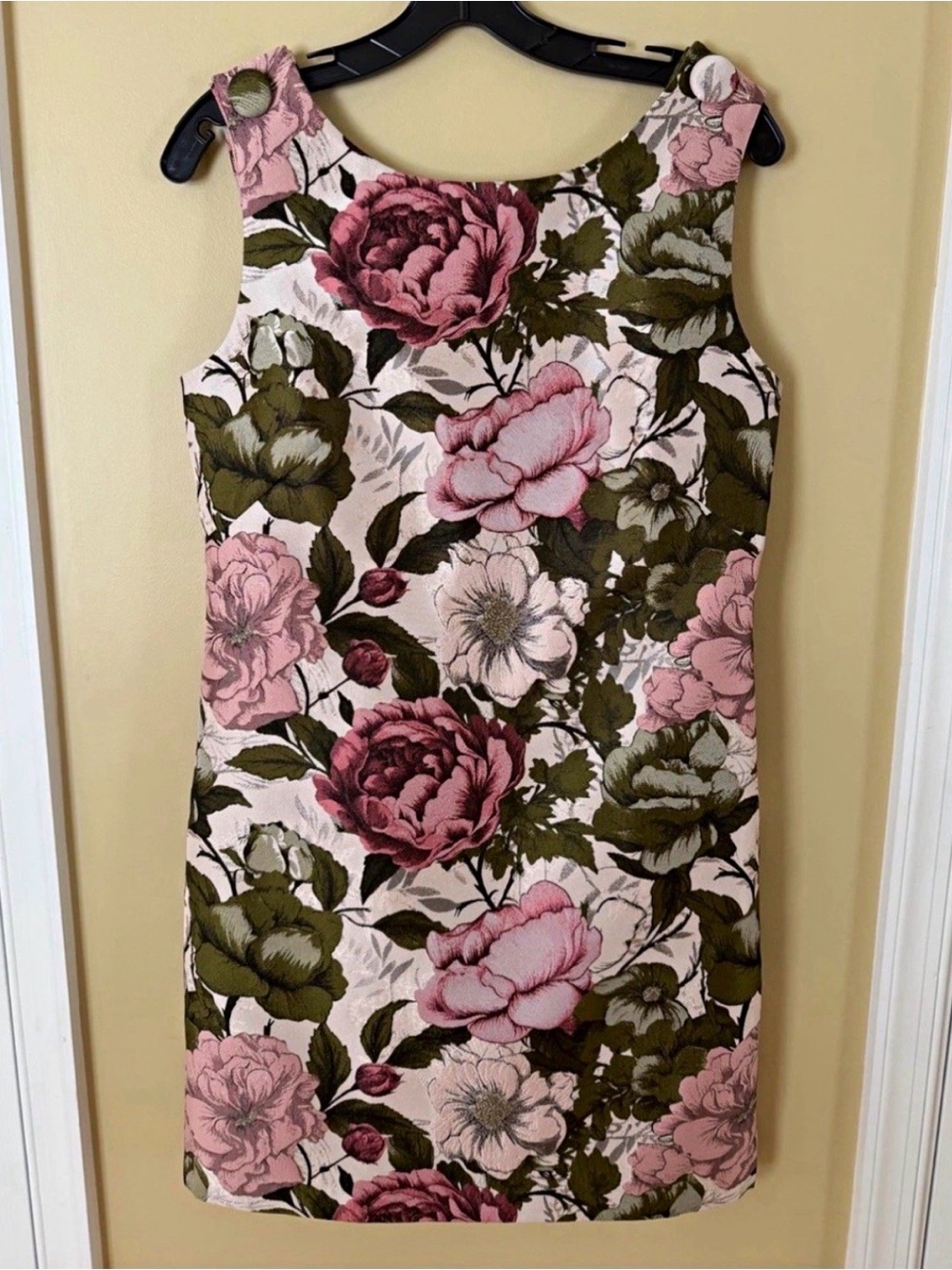 Milly Pink Green Floral Jacquard Sheath Dress Scoop Neck Zip Back Lined Sz 6